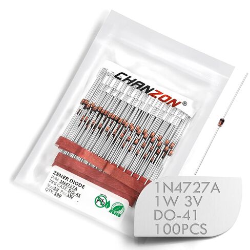 (حزمة من 100 قطعة) Chanzon 1N4727A 1N4727 Power Zener DIODE 1W 3V DO-41 (DO-204AL) ثنائيات محورية 1 واط 3 فولت in Saudi Arabia