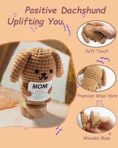 حيوانات كروشيه إيجابية هدايا داكشوند ، الدعم العاطفي دمية الكروشيه لمحبي وينر للكلاب ، صنعت بالفعل الهدايا المصنوعة يدويًا in Kuwait