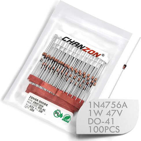 (حزمة من 100 قطعة) Chanzon 1N4756A 1N4756 Power Zener Diode 1W 47V DO-41 (DO-204AL) ثنائيات محورية 1 واط 47 فولت in Saudi Arabia