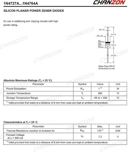 (حزمة من 100 قطعة) Chanzon 1N4756A 1N4756 Power Zener Diode 1W 47V DO-41 (DO-204AL) ثنائيات محورية 1 واط 47 فولت in Saudi Arabia