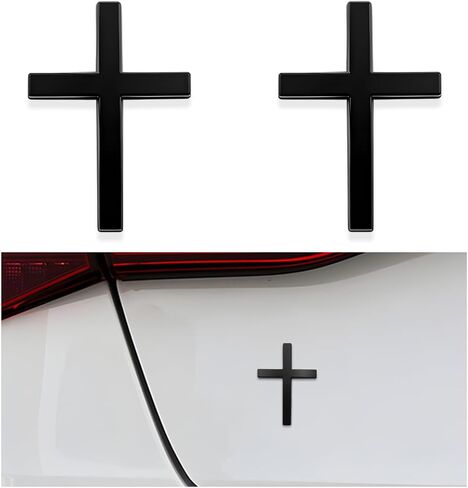 2 PCS Metal Jesus Christ Cross Badge Stickers, 2.5"×1.8" Alloy 3D Individual Car Cross Sticker, Self Adhesive Scratch Covering Metal Cross Car Emblem Decal for Car Body Fender Tail (Silver) in Saudi Arabia