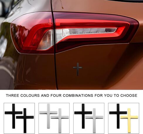 2 PCS Metal Jesus Christ Cross Badge Stickers, 2.5"×1.8" Alloy 3D Individual Car Cross Sticker, Self Adhesive Scratch Covering Metal Cross Car Emblem Decal for Car Body Fender Tail (Silver) in Saudi Arabia