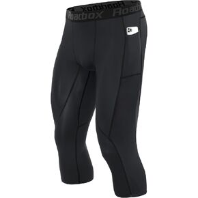 Roadbox Mens 3/4 Compression Pants with Pockets, 1/2 Pack Athletic Running Legging Tights, Workout Basketball Gym Base Layer in Kuwait