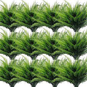 TURNMEON 12 Bundles Fake Boston Fern Artificial Plants Outdoor Summer Decor, UV Resistant Faux Plants Flowers Plastic Greenery Shrubs Outside Indoor for Home Gardens Patio Yards Porch Spring Decor in Saudi Arabia