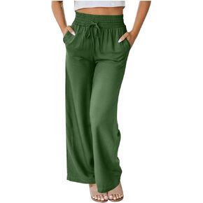 Summer Pants for Women Elastic Palazzo Pants High Waisted Wide Leg Trousers Loose Casual Lounge Pants with Pockets in Saudi Arabia