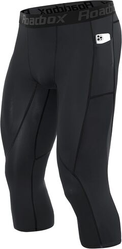 Roadbox Mens 3/4 Compression Pants with Pockets, 1/2 Pack Athletic Running Legging Tights, Workout Basketball Gym Base Layer in Saudi Arabia