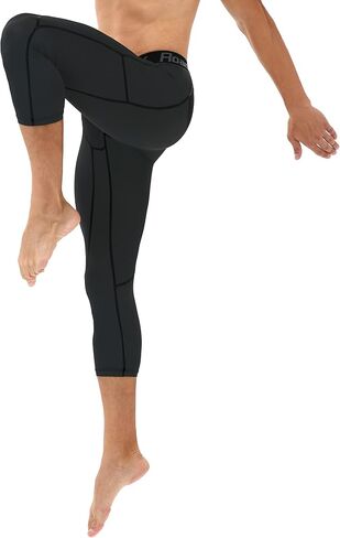 Roadbox Mens 3/4 Compression Pants with Pockets, 1/2 Pack Athletic Running Legging Tights, Workout Basketball Gym Base Layer in Saudi Arabia