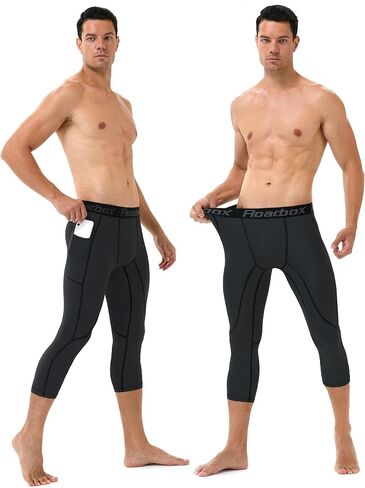 Roadbox Mens 3/4 Compression Pants with Pockets, 1/2 Pack Athletic Running Legging Tights, Workout Basketball Gym Base Layer in Saudi Arabia