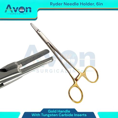 Set of 2 Premium Stainless Steel Needle Holders, 5.5in & 6in Ryder Needle Drivers with Tungsten Carbide (TC) Inserted Jaws Gold Ratchet Handle - Autoclave-Safe in Saudi Arabia