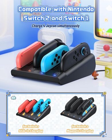 [Switch 1/2 Compatible] FASTSNAIL 8-in-1 Charging Dock for Nintendo Switch2 & Switch/OLED for Joy-Con2, Dual-Direction Magnetic Fast Controller Charger Station Stand for Switch2 Joycon Sega Gear in Saudi Arabia