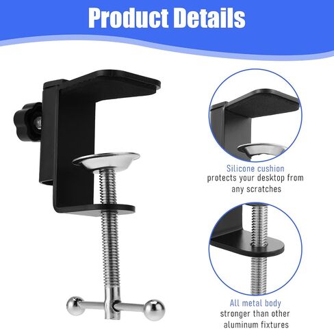 Metal Desk Clamp, 2-IN-1 Table Mount Clamp Black C-Clamp Mic Desk Clamps Mount Holder with Adjustable Screw for Microphone Suspension Boom Scissor Arm Stand Holder, Black in Saudi Arabia