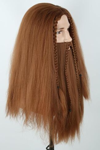 Black Long Curly Pirate Wig and Moustache Halloween Cosplay Costume Wig in Kuwait