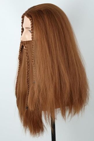 Black Long Curly Pirate Wig and Moustache Halloween Cosplay Costume Wig in Kuwait