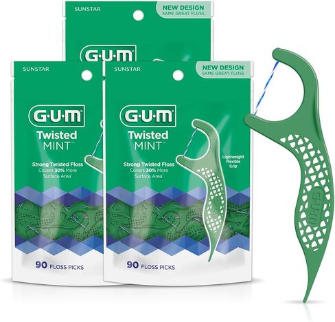 GUM Twisted Mint Floss Picks - Twisted Threads, Shred-Resistant Floss, Easy Grip Handle, 150 Count in Saudi Arabia