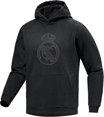 Icon Sports Boy's Real Madrid Pullover Hoodie, Black Logo Print on Black, Youth Sizes Sweatshirt in Saudi Arabia