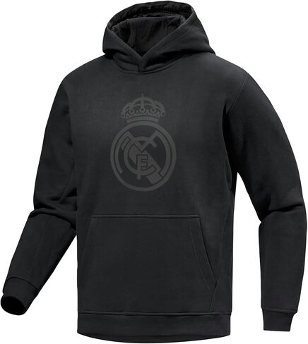 Icon Sports Boy's Real Madrid Pullover Hoodie, Black Logo Print on Black, Youth Sizes Sweatshirt in Saudi Arabia