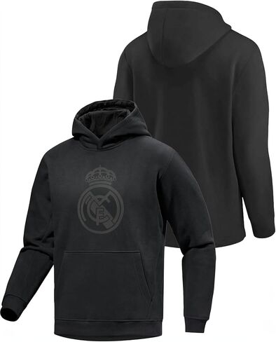 ريال مدريد بولوفر ، ريال مدريد بويز ، شعار أسود ، طباعة على أسود ، شباب أحجام من النوع الثقيل in Kuwait