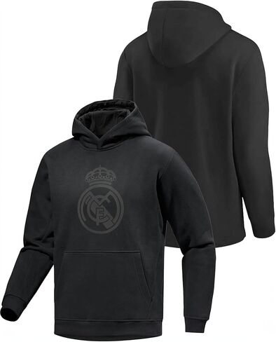 Icon Sports Boy's Real Madrid Pullover Hoodie, Black Logo Print on Black, Youth Sizes Sweatshirt in Saudi Arabia