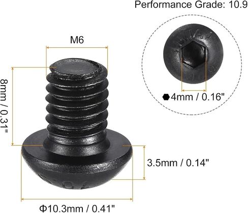 10-100pcs M6 Hex Socket Button Head Cap Bolts Screws 8/10/12/14/16/18/20/25/30/35/50/55mm Alloy Steel(M6x35mm 50pcs) in Saudi Arabia