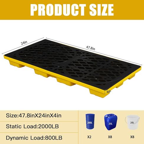 2 Drum Modular Spill Containment Platform with Drain Outlet & Forklift Pockets | 48"x24"x4" Heavy-Duty 2000lbs Capacity | Stackable Leakproof Tray for Garage, Kitchen, Basement & Industrial Storage in Saudi Arabia