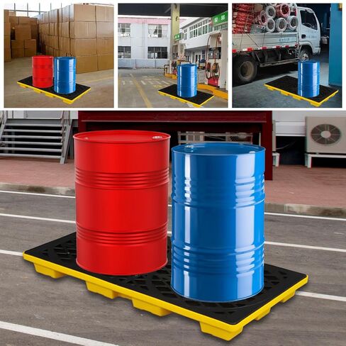 2 Drum Modular Spill Containment Platform with Drain Outlet & Forklift Pockets | 48"x24"x4" Heavy-Duty 2000lbs Capacity | Stackable Leakproof Tray for Garage, Kitchen, Basement & Industrial Storage in Saudi Arabia