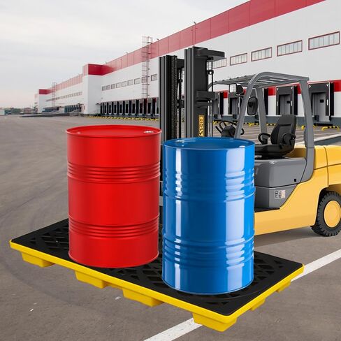2 Drum Modular Spill Containment Platform with Drain Outlet & Forklift Pockets | 48"x24"x4" Heavy-Duty 2000lbs Capacity | Stackable Leakproof Tray for Garage, Kitchen, Basement & Industrial Storage in Saudi Arabia