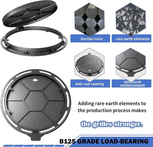 12 "غطاء مانول من الحديد الزهر وإطار ، غطاء خزان الصرف الصحي B125 مع قاعدة ، غطاء حوض الصرف الصحي الدائري ، غطاء فحص المعادن الأسود ، غطاء حوض مياه الصرف الصحي غير القابل للانزلاق. in Kuwait