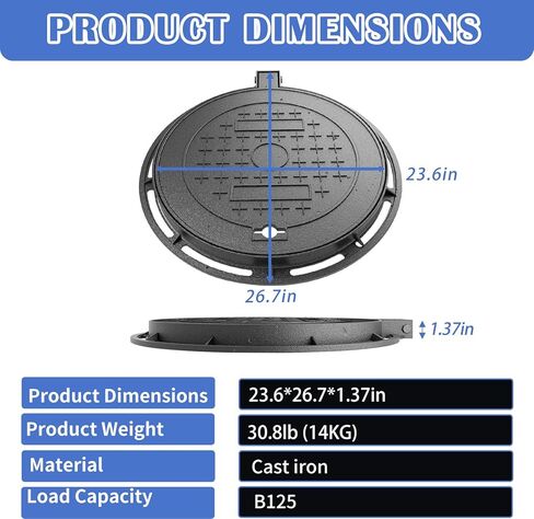 12 "غطاء مانول من الحديد الزهر وإطار ، غطاء خزان الصرف الصحي B125 مع قاعدة ، غطاء حوض الصرف الصحي الدائري ، غطاء فحص المعادن الأسود ، غطاء حوض مياه الصرف الصحي غير القابل للانزلاق. in Kuwait