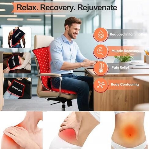 حزام العلاج بالضوء الأحمر بالأشعة تحت الحمراء للجسم - وسادة تسخين 660 نانومتر/850 نانومتر ، حصيرة دعم العضلات في الركبة المحمولة مع النبض التلقائي و 10 هرتز/40 هرتز ، جهاز علاج ضوء LED لمكتب منزل in Kuwait