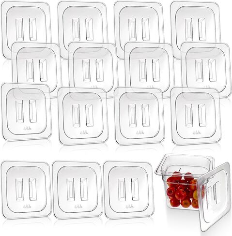15 Pieces Universal Polycarbonate Food Pan Lids Covers with Handle, 1/6 Size Clear Restaurant Commercial Hotel Steam Food Pan Lid for Breakfasts Fruits Vegetables Beans Corns in Saudi Arabia