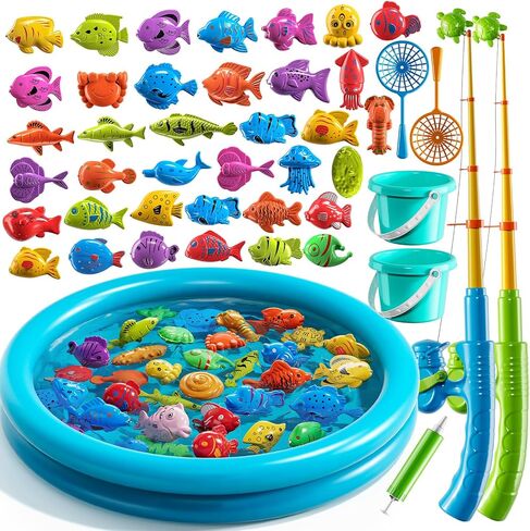 JUKUDAHU Magnet Fishing Game for Kids 3 4 5 6 7 8 Years Old | Pool Bath Toys for Toddlers, Pole Rod Net, Floating Fish Toys, Outdoor Party Toys for Boys Girls Kids Age 3-8 8-12 Year Old in Saudi Arabia