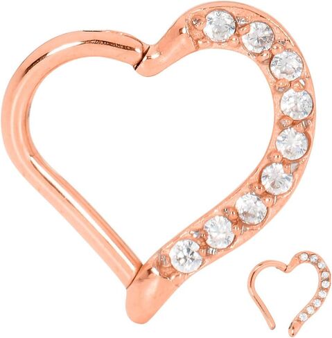 365 Sleepers 316L Surgical Steel Hypoallergenic 16G Love Heart Gem Septum Jewelry Hinged Segment Ring Body Piercing Hoop Lip Rings Helix Cartilage Rook Sleeper Earrings 8mm – 10mm in Saudi Arabia
