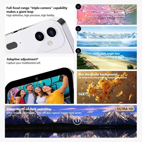 D6 Digital Camera مع تركيز تلقائي وتسجيل فيديو 4K - كاميرا UHD مضغوطة 64 ميجابكسل ، تكبير رقمي 16x ، مكافحة الهزيمة ، تتضمن بطاقة 32 جيجابايت - للمراهقين والمبتدئين البالغين (أبيض) in Kuwait