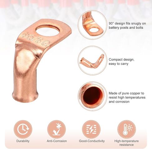 MECCANIXITY 10pcs 4 Awg 90° Bent Copper Lugs Battery Cable Ends, 4 Gauge 5/16" Stud Battery Lugs Ring Terminal Connector with 10pcs 3:1 Black & Red Heat Shrink Tubing in Saudi Arabia