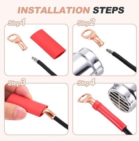 MECCANIXITY 10pcs 4 Awg 90° Bent Copper Lugs Battery Cable Ends, 4 Gauge 5/16" Stud Battery Lugs Ring Terminal Connector with 10pcs 3:1 Black & Red Heat Shrink Tubing in Saudi Arabia