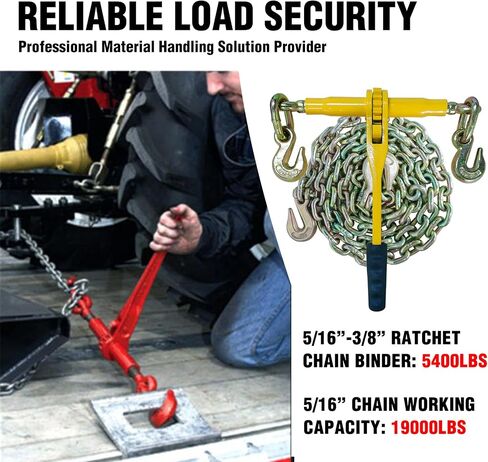 Chain and Binder Kit 5/16in-3/8in，G80 Chains Heavy Duty Ratchet Load Binders，Secure Tie Down Binder for Hauling and Towing,2 Pack in Kuwait