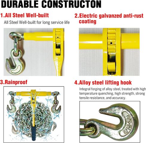 Chain and Binder Kit 5/16in-3/8in，G80 Chains Heavy Duty Ratchet Load Binders，Secure Tie Down Binder for Hauling and Towing,2 Pack in Kuwait