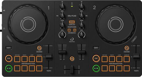 Alphatheta DDJ-FLX2 2-Deck DJ Controller مع Pioneer DM-40D-W 4 "مكبرات الصوت النشط على سطح المكتب الأبيض وكابل Hosa Stereo Breakout in Saudi Arabia