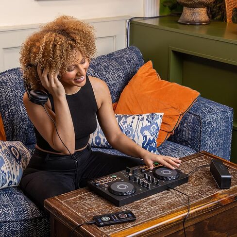 Alphatheta DDJ-FLX2 2-Deck DJ Controller مع Pioneer DM-40D-W 4 "مكبرات الصوت النشط على سطح المكتب الأبيض وكابل Hosa Stereo Breakout in Saudi Arabia