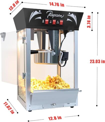 Vintage Popcorn Machine, 12oz Popper Stainless-Steel Kettle & Warming Light, Makes Up to 60 Cups, Ideal for Family Gatherings, Movie Theaters & Amusement Parks, Red in Saudi Arabia
