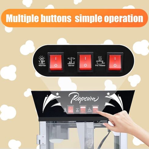 Vintage Popcorn Machine, 12oz Popper Stainless-Steel Kettle & Warming Light, Makes Up to 60 Cups, Ideal for Family Gatherings, Movie Theaters & Amusement Parks, Red in Saudi Arabia