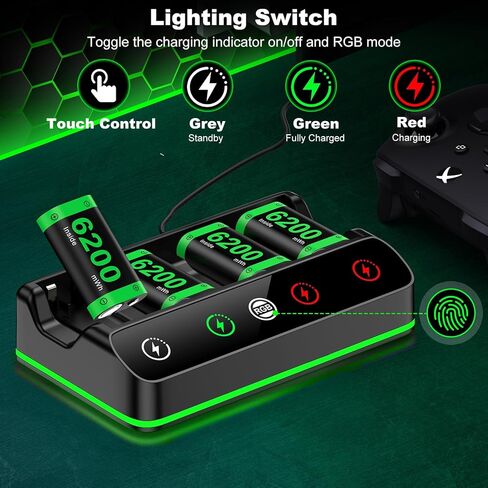 Rechargeable Battery Packs with Charger for Xbox One Controller, Charging Station Dock with 2 x 6200mWh Batteries Pack, Xbox One Charging Accessories Kit for Xbox Series X|S/One S|X/One Elite in Kuwait