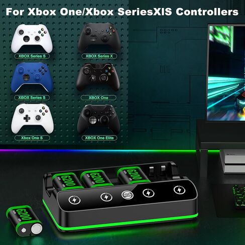 Rechargeable Battery Packs with Charger for Xbox One Controller, Charging Station Dock with 2 x 6200mWh Batteries Pack, Xbox One Charging Accessories Kit for Xbox Series X|S/One S|X/One Elite in Kuwait
