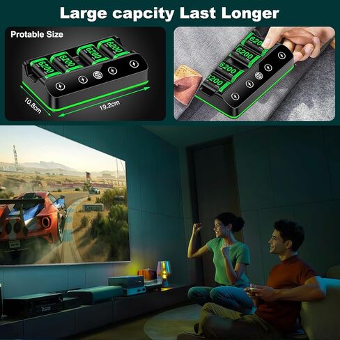 Rechargeable Battery Packs with Charger for Xbox One Controller, Charging Station Dock with 2 x 6200mWh Batteries Pack, Xbox One Charging Accessories Kit for Xbox Series X|S/One S|X/One Elite in Kuwait
