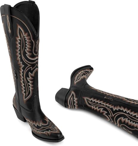 MUCCCUTE Cowboy Boots for Women Cowgirl Boots Western Knee High Pointed Toe with Classic Embroidery Side Zipper Chunky Heel Pull On Retro Country Tall Boot in Saudi Arabia