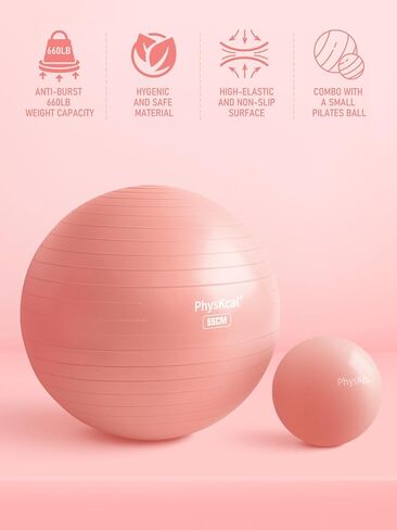 Yoga Ball for Exercise, Pilates Set, 4 Sizes Fitness Ball for Workout, Birthing, Pregnancy, Physical Therapy- Pump Included in Kuwait