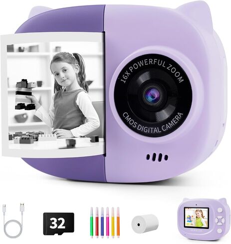 Rongta Instant Print Camera for Kids, Children Portable Camara Toy Birthday Gifts, 2.4 Inch Screen Kids Digital Camera for Girls Boys Age 3 4 5 6 7 8 9 10,Green in Kuwait