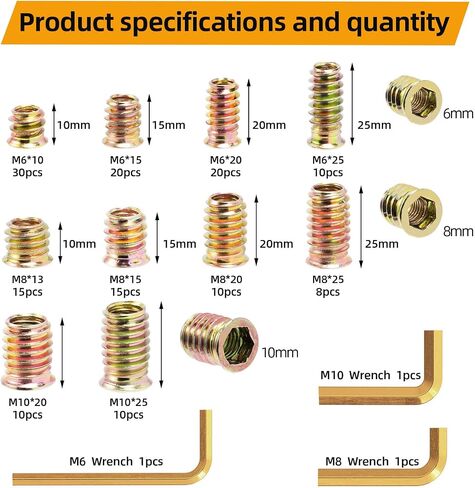 151 PCS Threaded Inserts for Wood, M6, M8, M10 Threaded Wood Inserts Furniture Screw Assortment, Suitable for Woodworking, Furniture Repair, and Nut Insert Applications in Saudi Arabia