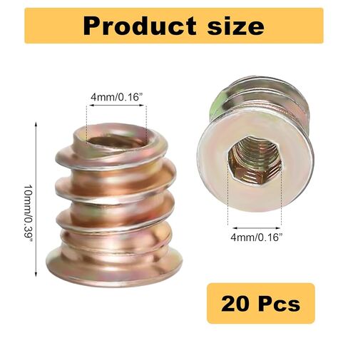 20Pcs M4x10mm Furniture Threaded Insert Nuts, Carbon Steel Hex Drive Threaded Inserts Thread Fastener Connector for Wood Furniture Assortment in Saudi Arabia