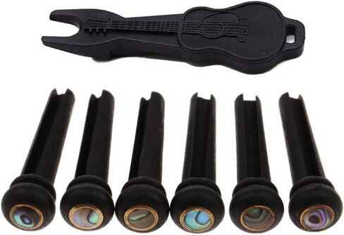Alnicov Guitar Bridge Pins Pack of 6，Ebony Acoustic Guitar String Pegs Slotted Wooden Endpin，with Abalone Dot with Bridge Pins Puller For Guitar Parts in Saudi Arabia